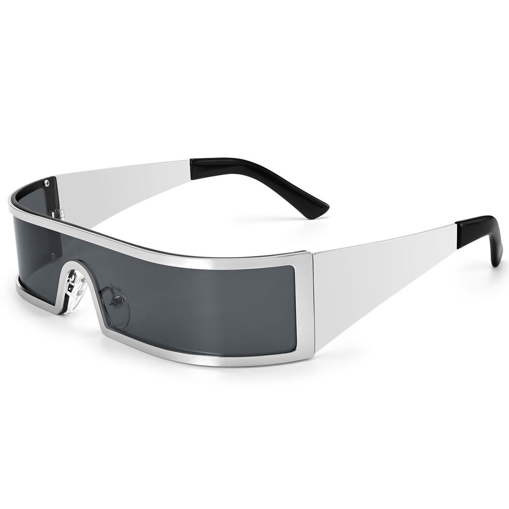 9844 Futuristic Rectangle Y2K Sunglasses Space Cyclops Wrap Around Punk